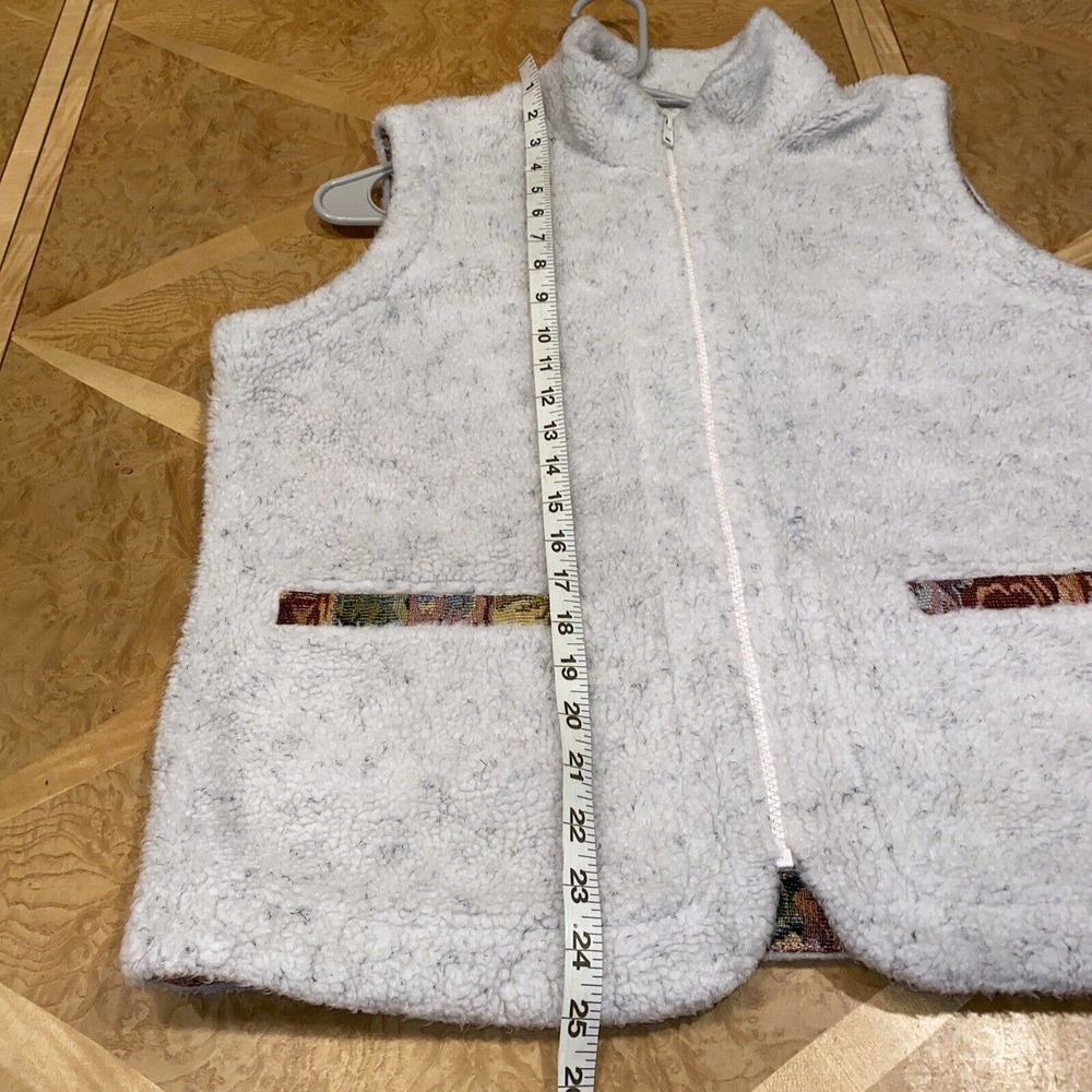Vintage Orvis Sherpa Fleece Tapestry Trimmed Full Zip Vest Size Large - Picture 7 of 16